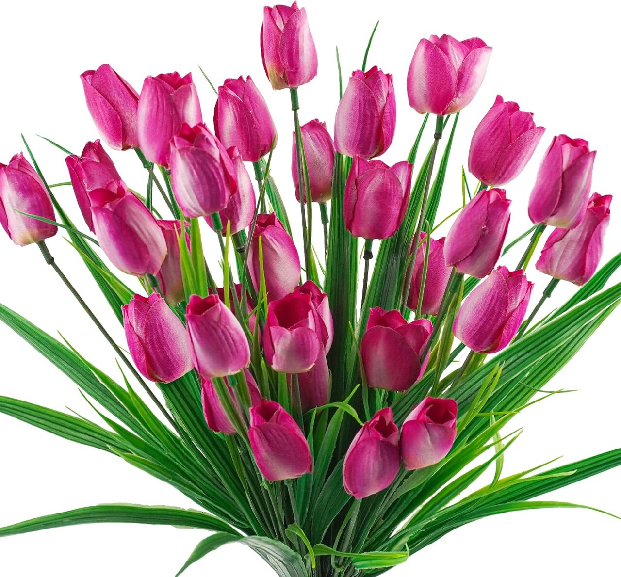 6 Bundles Tulips Artificial Flowers,30 Heads Outdoor Artificial Tulip Faux Plastic